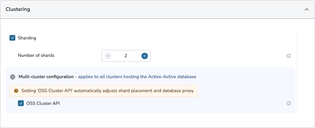 Use the *OSS Cluster API* setting to enable the API for the selected database.
