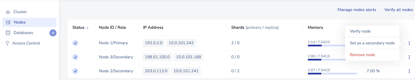 Click the more actions button for a node to access node actions.